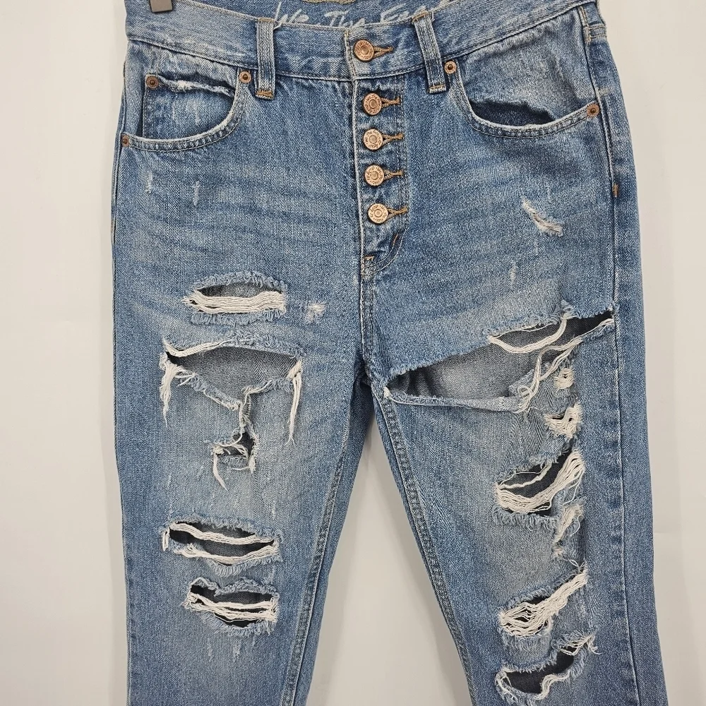Free People We The‎ Free Distressed Button Fly Skinny Jeans Size 26 Blue